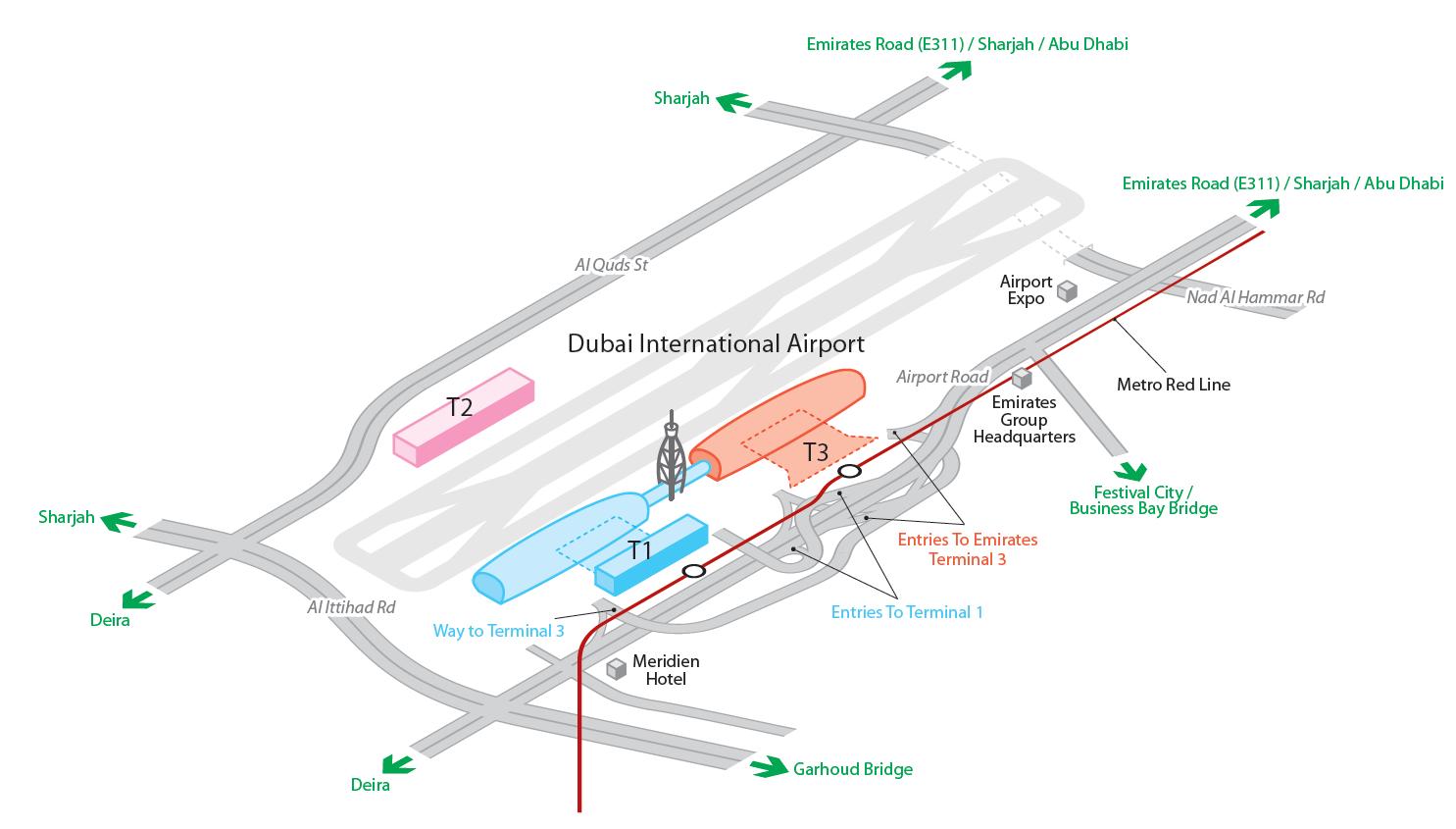 Mappa dell'aeroporto di Dubai: terminali e porte dell'aeroporto di Dubai