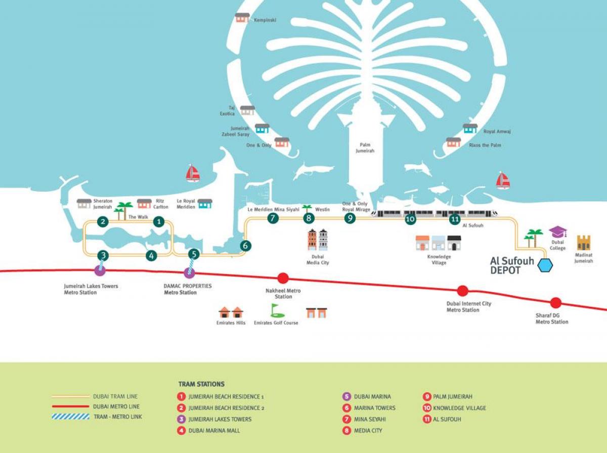 Mappa delle stazioni del tram di Dubai